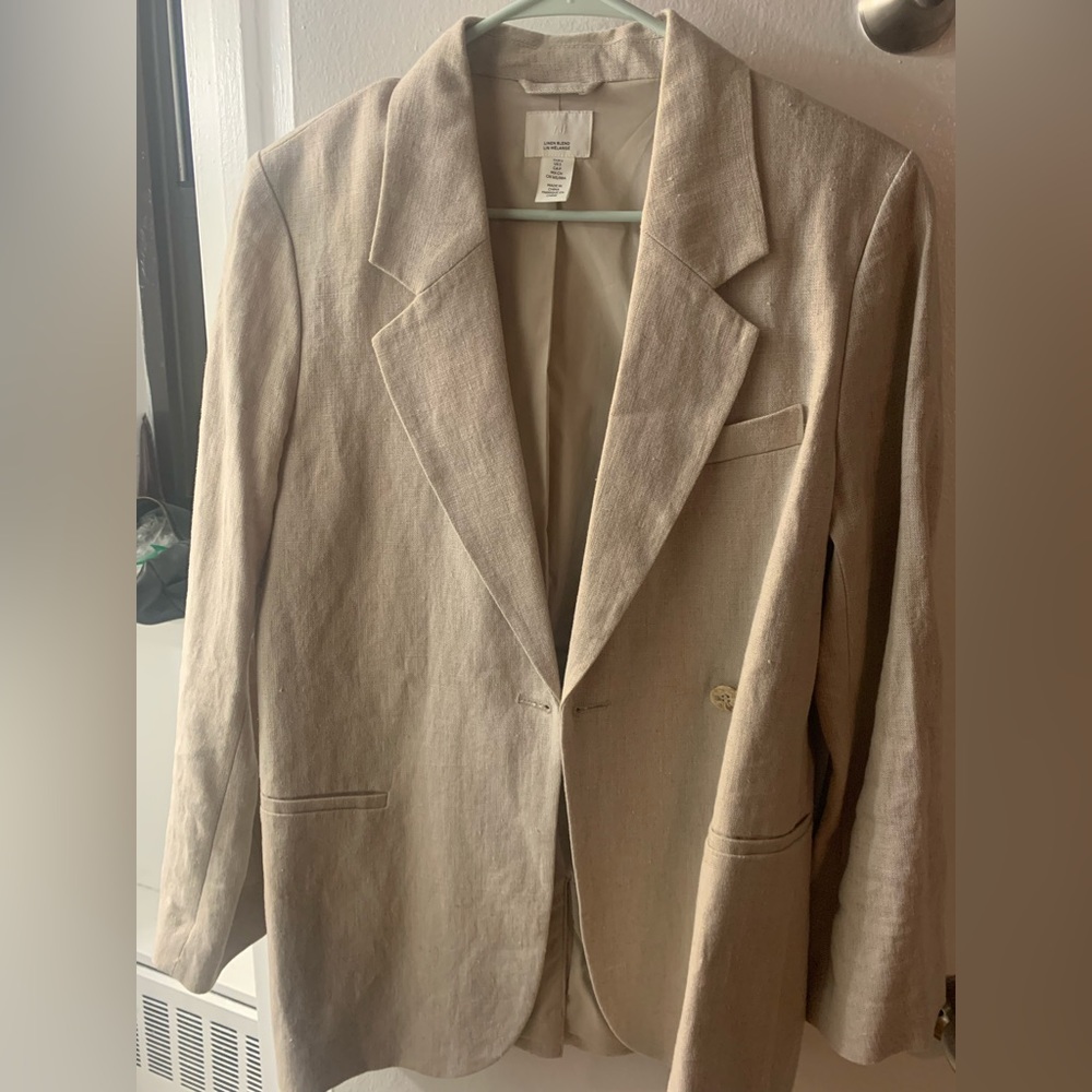 H&M Linen Khaki Blazer in Size Small